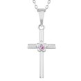 thumbnail image 1 of 925 Sterling Silver Pink CZ Flower Religious Cross Pendant Necklace Girls Kids 16", 1 of 7