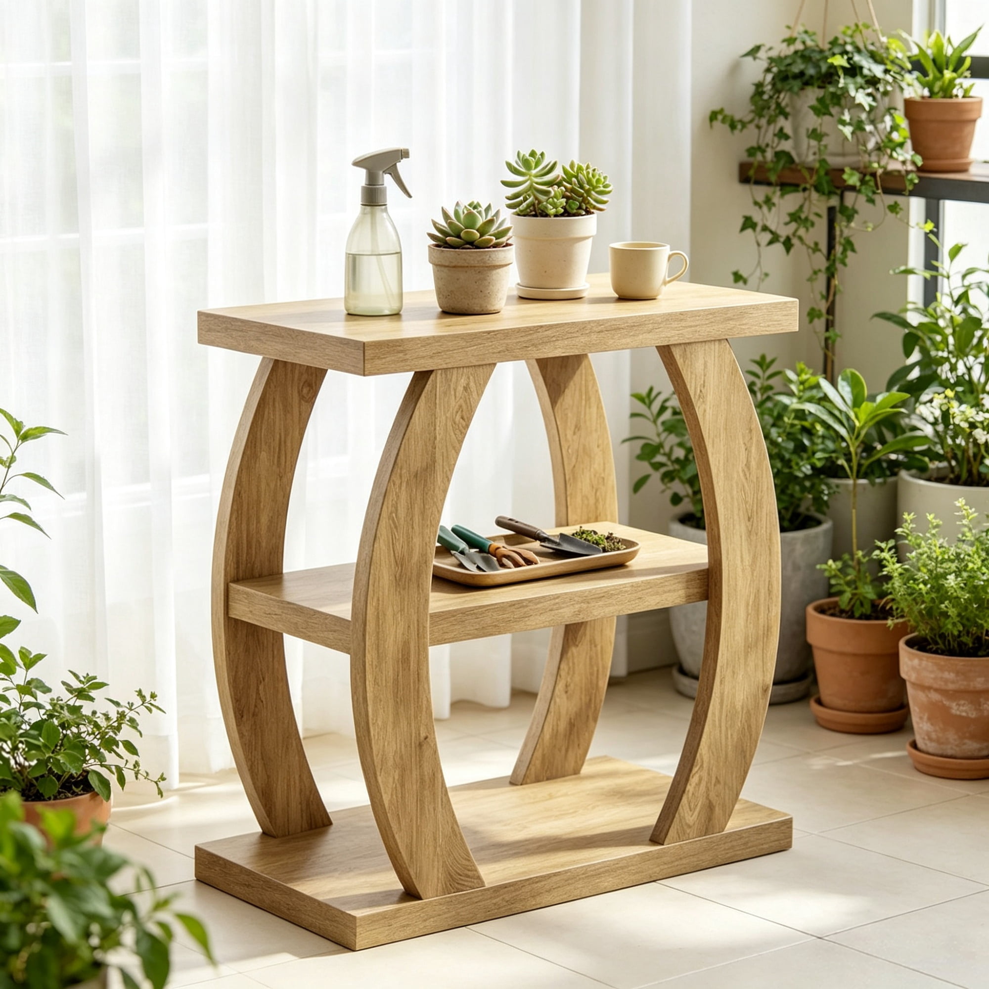 27.56 in End Table, 3-Tier Farmhouse Side Table with Geometric Metal Frame, Rustic Accent Table for Living Room, Bedroom & Sofa