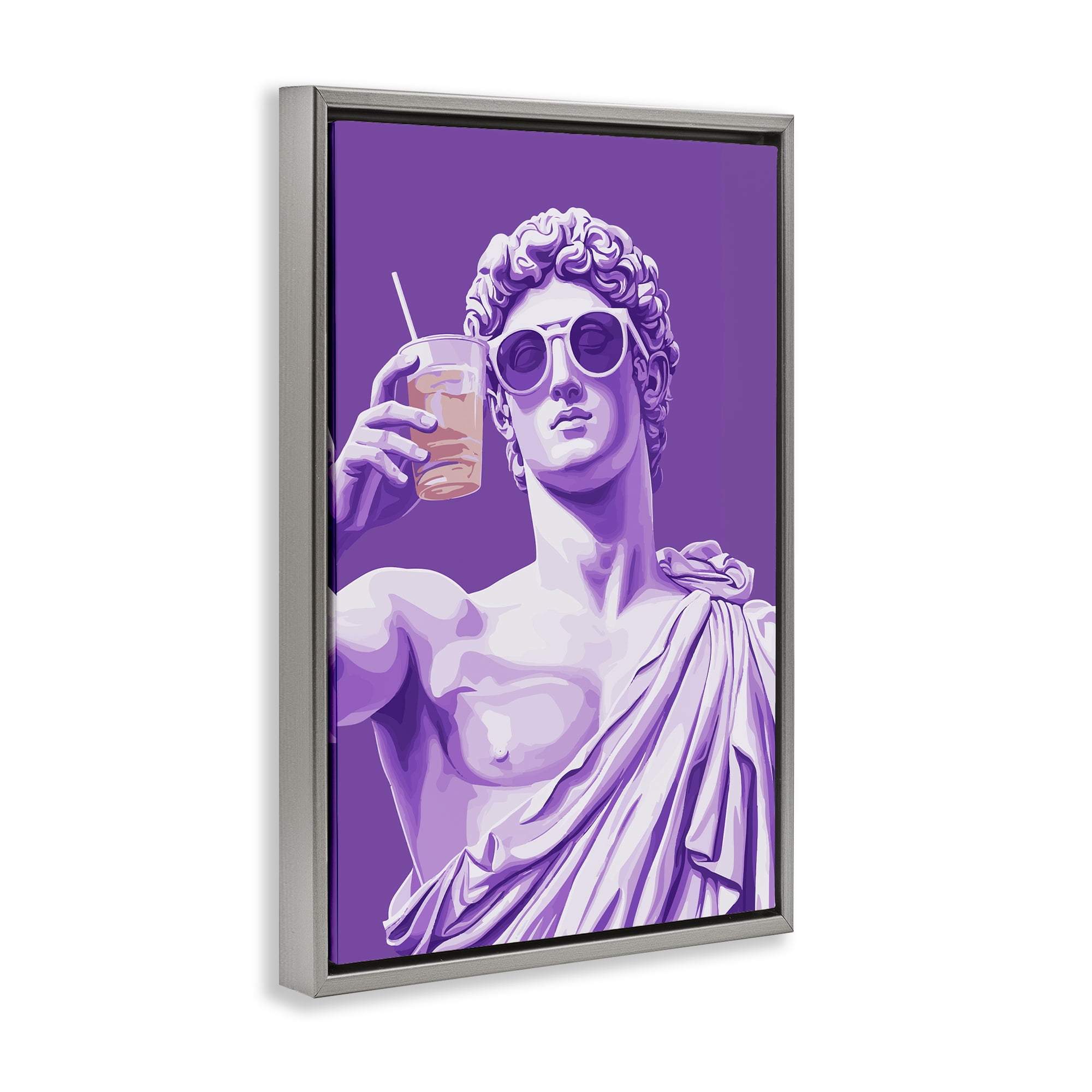 Stupell Industries Greek Statue Cheers Gray Framed Floater Canvas Wall Art, design by Andreas Magnusson