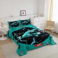 thumbnail image 3 of YST Teal Race Car Comforter Set King Neon Honeycomb Racing Car Games Bedding Set For Kids Boys Teen,Racing Helmet Wheel Checkered Flag Bed Comforter Set Soft Lightweight Reversible Black, 3 of 6