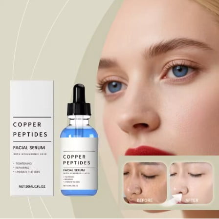 Copper Peptides Serum for Face - Tightening, Repairing, Collagen Boosting - with GHK-Cu and Hyaluronic Acid - Fragrance-Free - 1fl oz