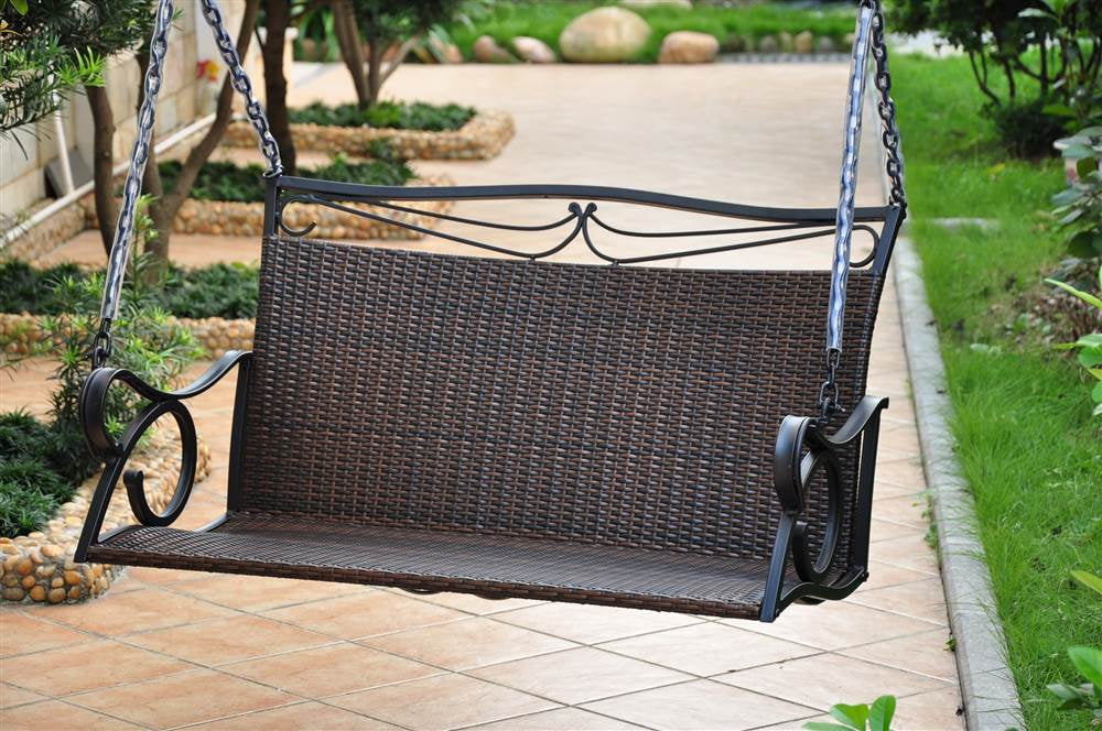 Wicker Resin Steel Patio Porch Swing by International Caravan
