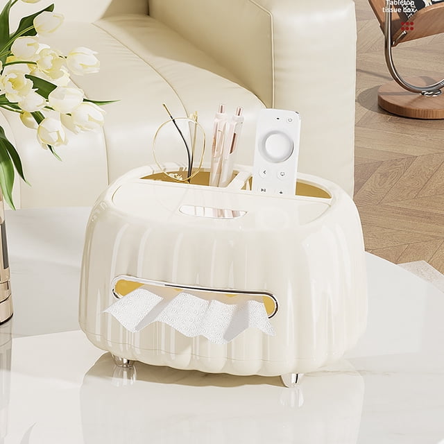 HaoXun Plastic Tissue Box Organizer with Drawer - 11 x 7.5 Inch Home Office Desktop Storage Container for Tissues and Small Items in Living Room, Dining Room, Bedroom