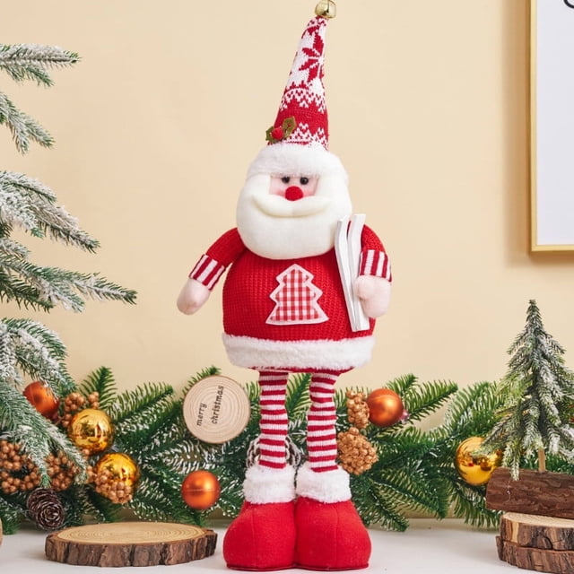 Muñeco elástico de Papá Noel con suéter de punto | Figura de Papá Noel esquiando de piernas largas para decoración navideña de ventanas y hogar | Decoración festiva para la repisa de la chimenea