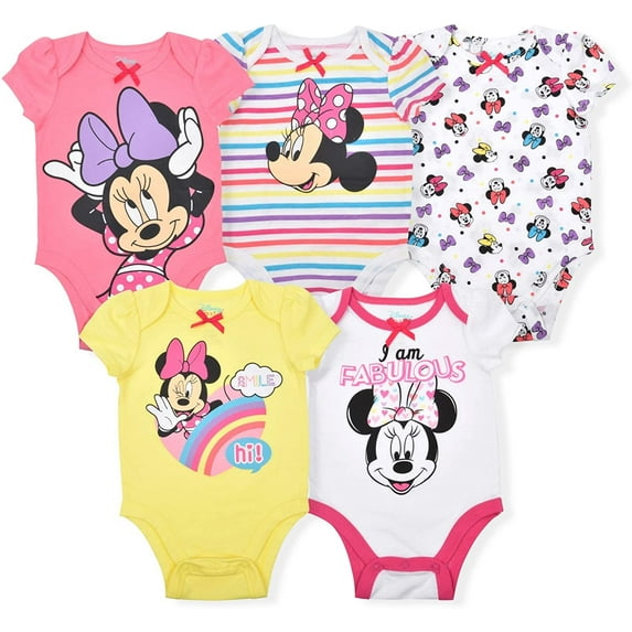 Disney Minnie Mouse Girl's 5-Piece Short Sleeve Baby Bodysuit Onesie Set
