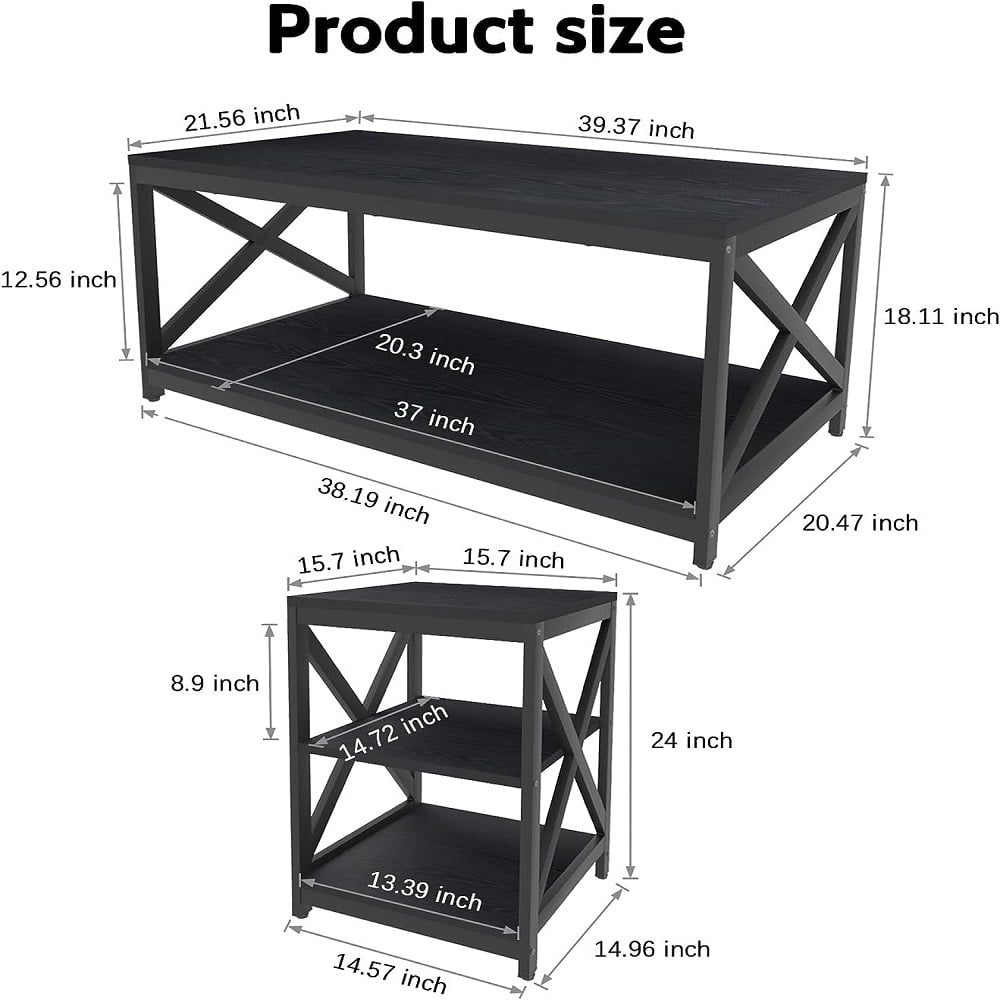 Winkalon Sturdy X-Shaped Wooden Coffee Table, Black