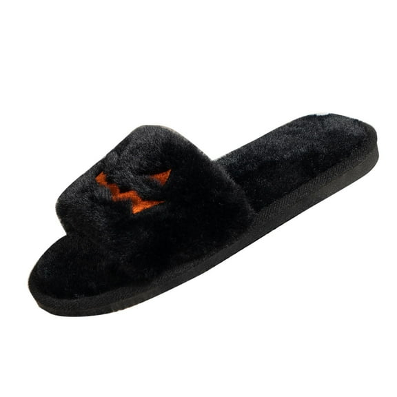Black Cozy Unisex Furry Slippers With Grippy Sole For Indoor Comfort Winter Warm House Shoes For Men And Women
