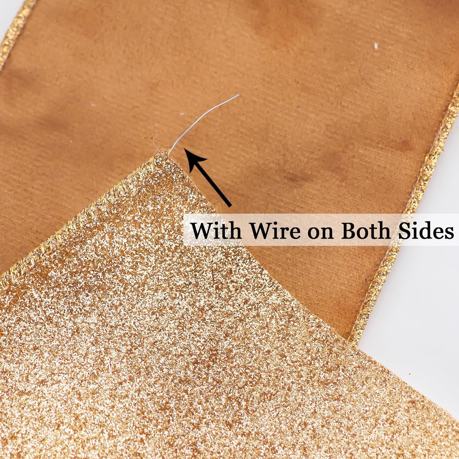Velvet Wired Ribbon 4 inch Copper Double-Sided Glitter Wire Christmas Tree Ribbon for Christmas Tree, Wreaths, Tree Top Bows, Garland, Home Decor, Fall Decor- 10 Yards