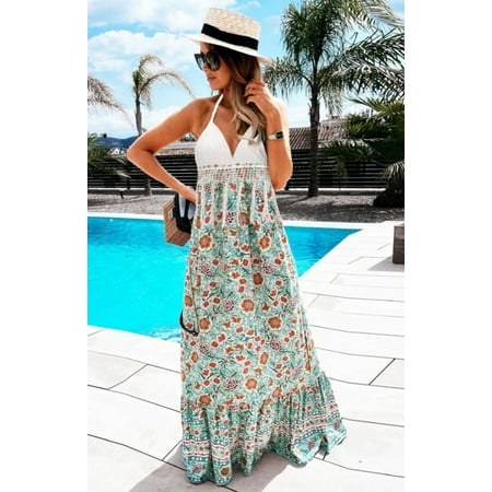 

Women s Summer Sexy Floral Skirt Lady Hand Hook Floral Bra Neck Dress