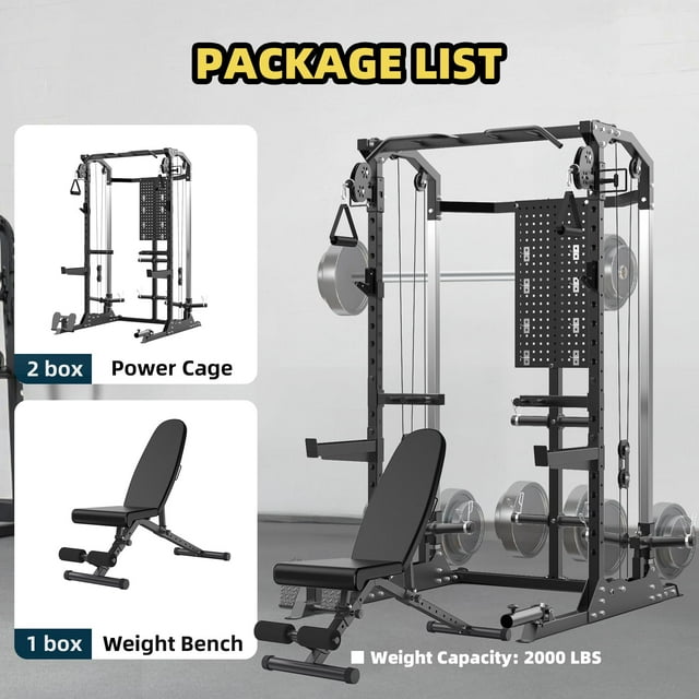 EDTara Rack d'Alimentation 2000LB, Système de Gym à Domicile Pro avec Double Poulie pour Crossover de Câbles et Entraînement Complet du Corps