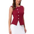 thumbnail image 4 of INSPIRE CHIC Women's Sleeveless Formal Top Button Decor Round Neck Cropped Peplum Vest Tops S Burgundy, 4 of 5