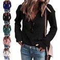 thumbnail image 3 of Suéter negro de manga larga con escote en V y hombros caídos: estilo casual de color puro para mujer, XXL, 3 of 5