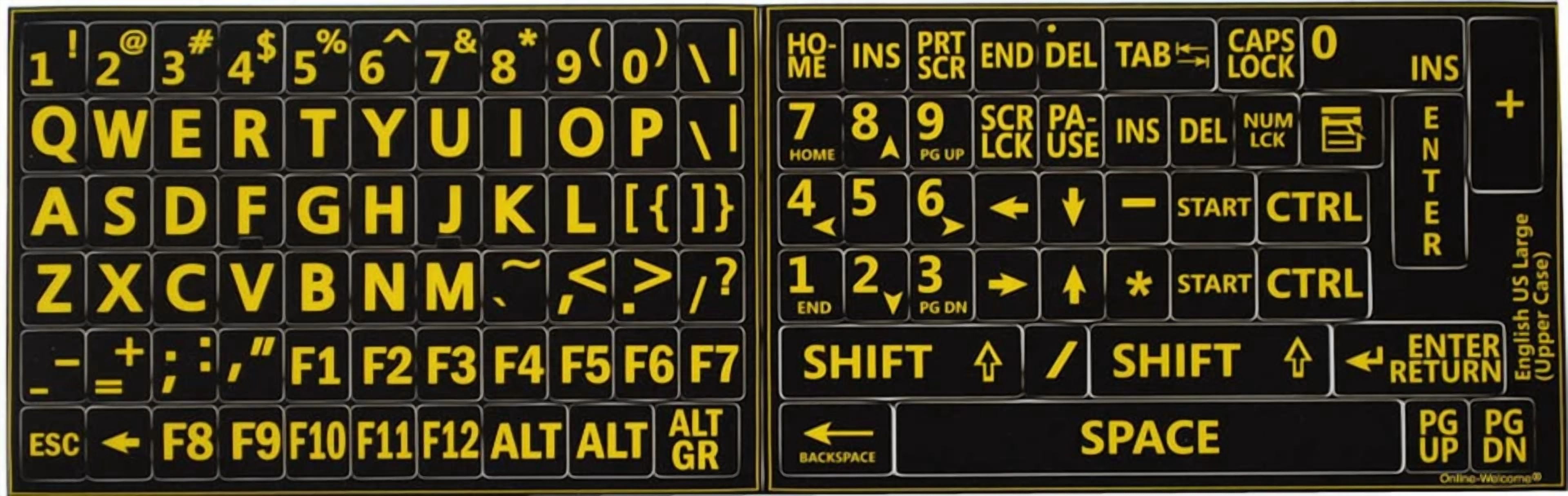 BUTTERFLY- English Us Keyboard Sticker Large Yellow Letters Black Background Labels