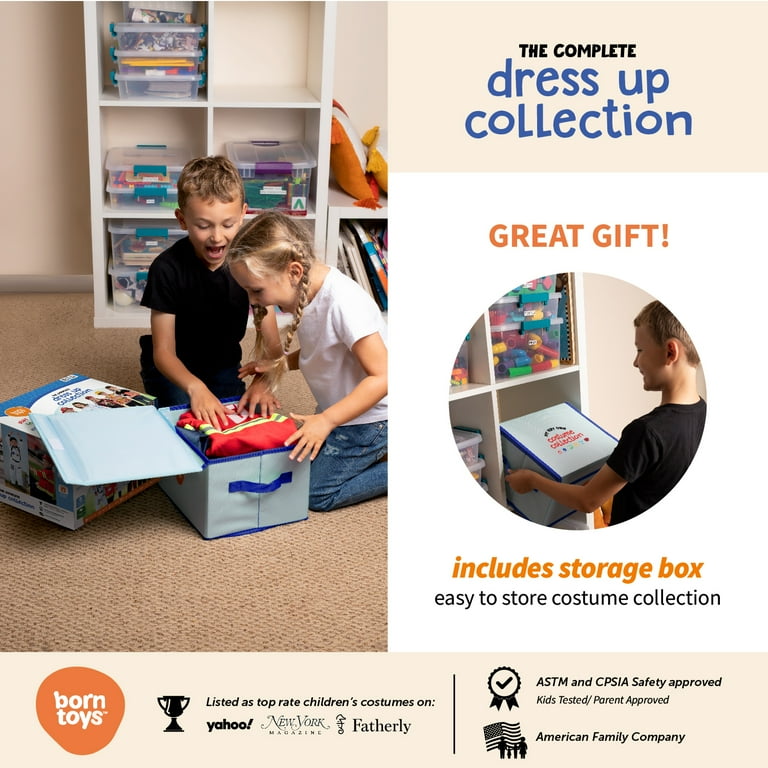 Born Toys 6 in 1 Kids Dress Up Pretend Play Kids Costumes for Boys Girls Ages 3 7 Washable Toddler Dress up Clothes w Storage Box