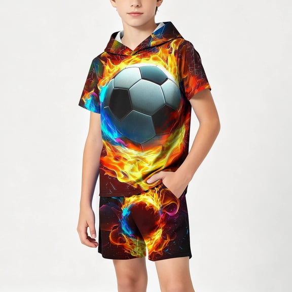 Amidoa Boys Summer Outfit Sets 2 Piece T-Shirt Graphic Short Sleeve and Shorts Set Kids Clothing Sets Orange Size 6