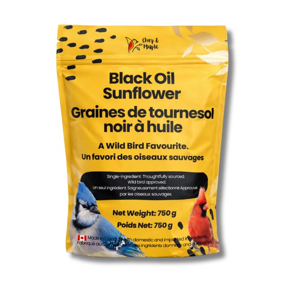Chirp & Maple , Graines de Tournesol à l'Huile Noire pour Oiseaux Sauvages, 750 g (1,65 Lb), Nourriture pour Oiseaux Sauvages
