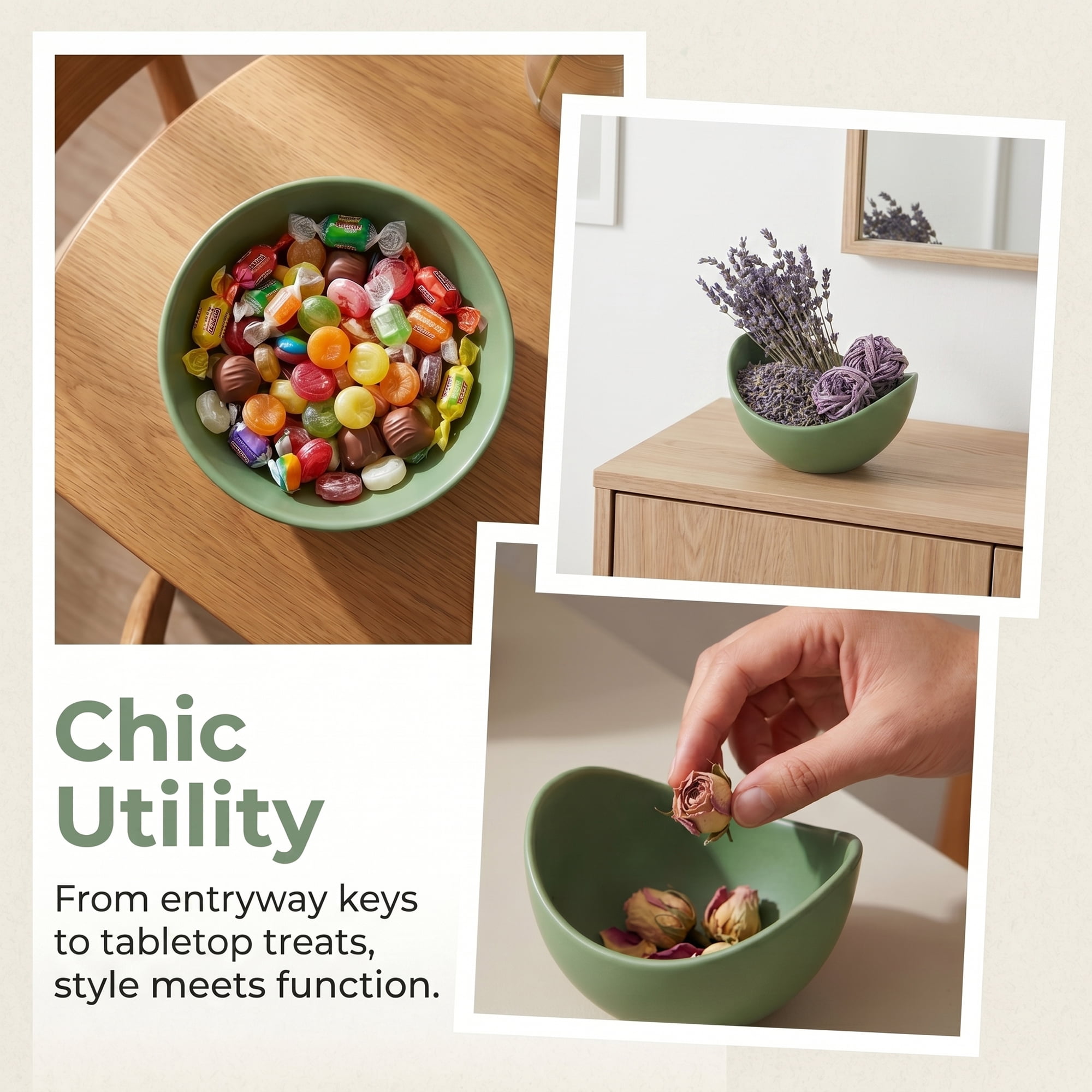 Unique Bargains 3Pcs Ceramic Floral Petal Jewelry Dish Tray Bowls Dark Green 3Pcs