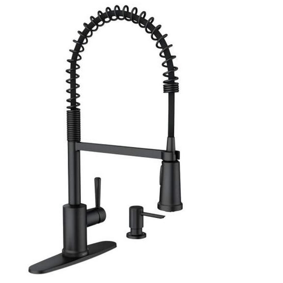 Indi Single-Handle Pre-Rinse Spring Pulldown Sprayer Kitchen Faucet with Power Clean in Matte Black