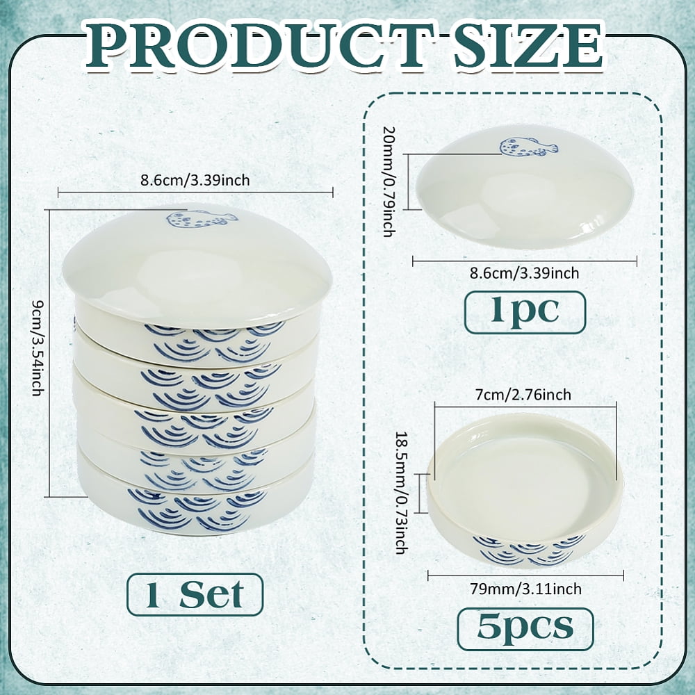 6Pcs Ceramic Color Palette Round Fish 86x90mm for DIY