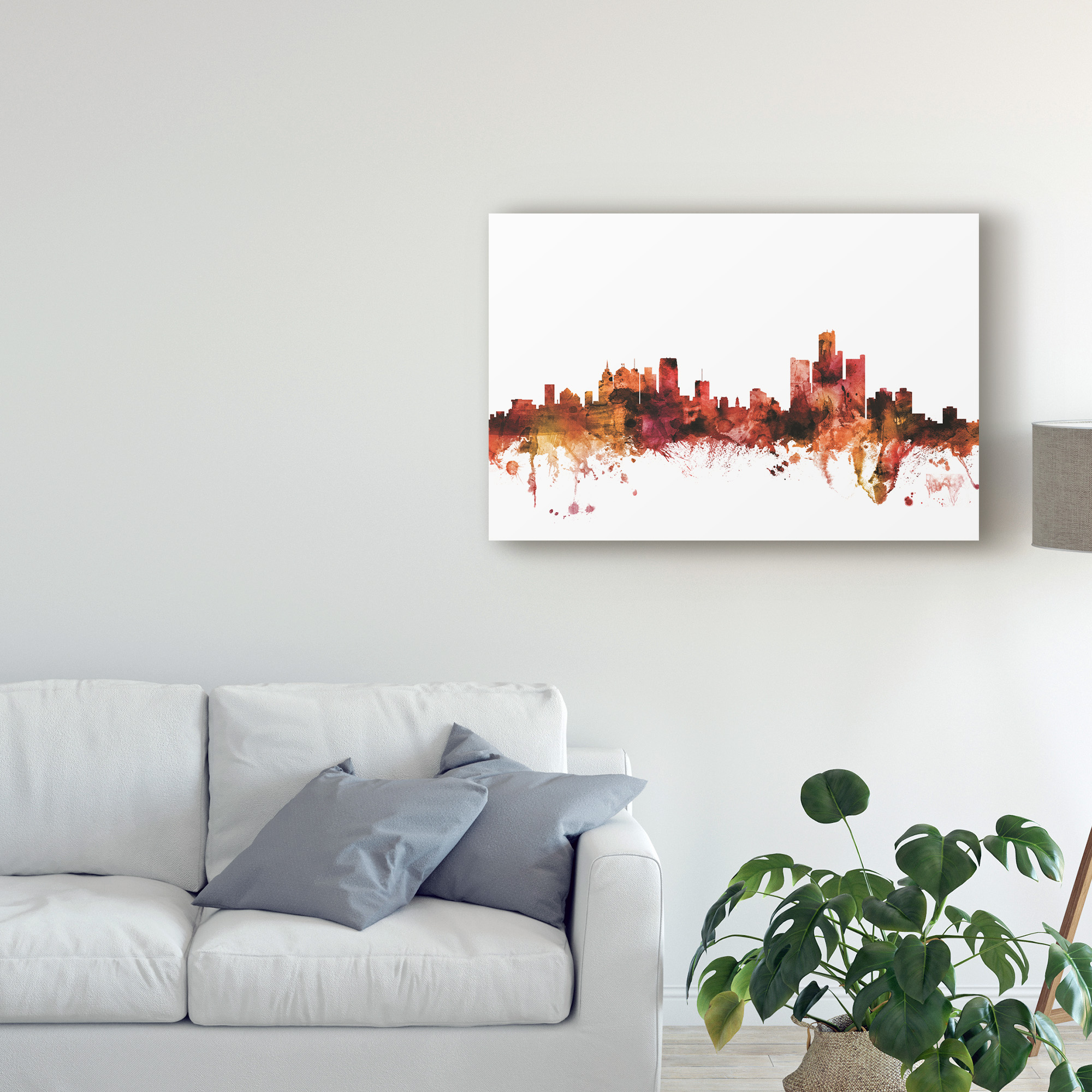 Trademark Fine Art 'Detroit Michigan Skyline Red' Canvas Art by Michael Tompsett