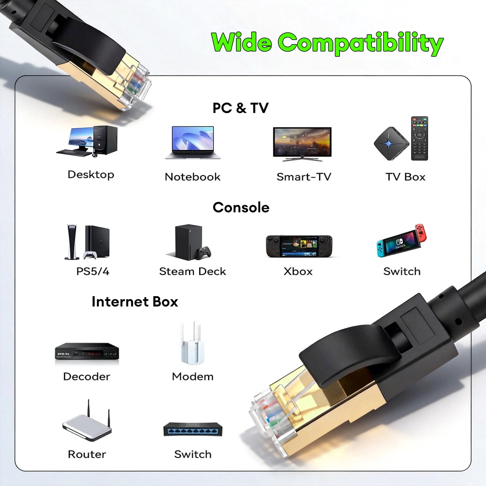 Cat7 Ethernet Cable 65ft High Speed 10Gbps, RJ45 LAN Cable with Shielded, Weatherproof Internet Network Patch Cord for Gaming, PS5/4/3, Xbox, Router
