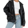 thumbnail image 1 of Women's Oversized Jackets, Leather Faux Motorcycle Plus Size Y2K Moto Biker Coat, 1 of 5