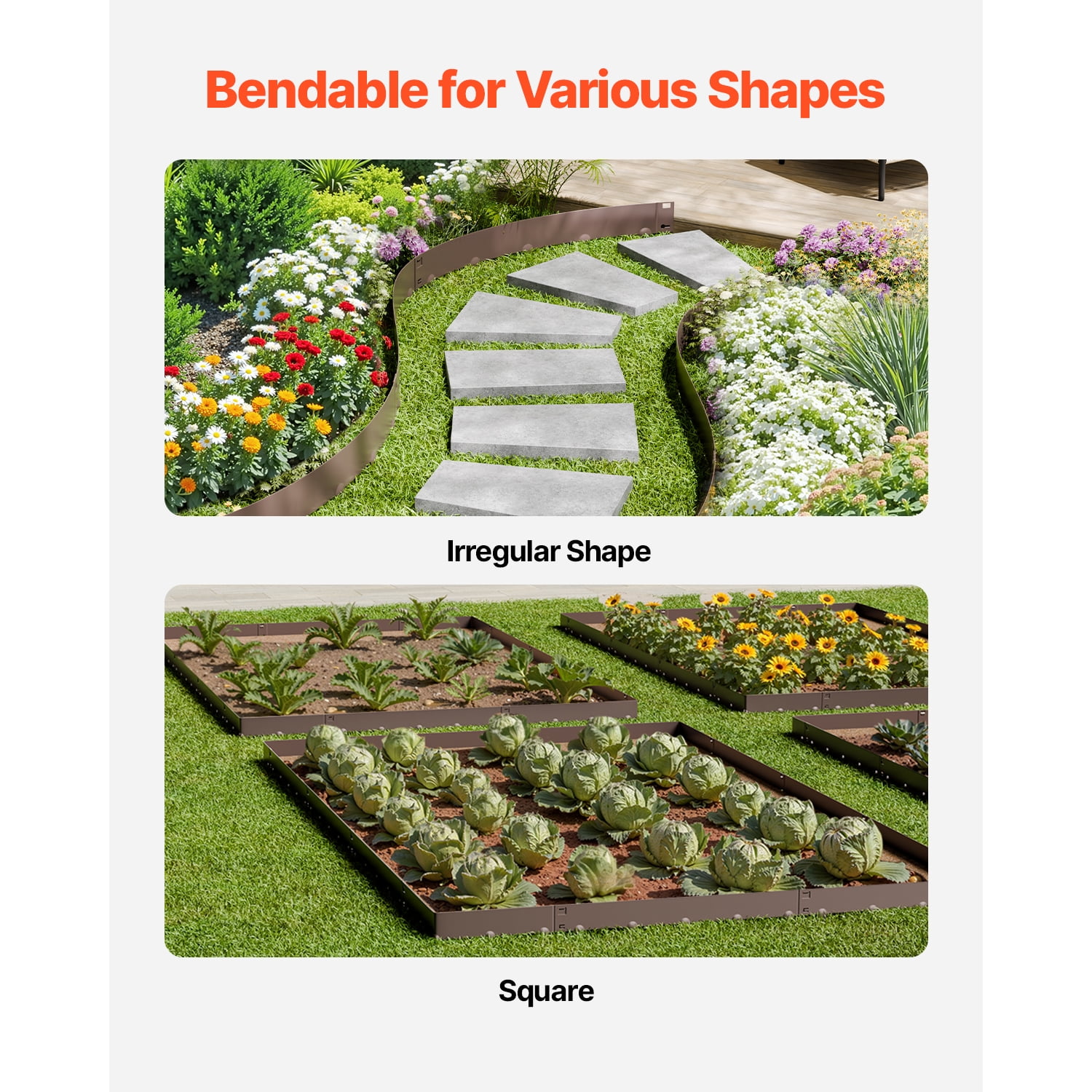 KFFKFF 5 Pcs Steel Landscape Edging 39 x 4 in, Rust-Resistant Metal Garden Border, Flexible Lawn Edging, Durable Yard Divider for Flower Beds, Pathways, Brown