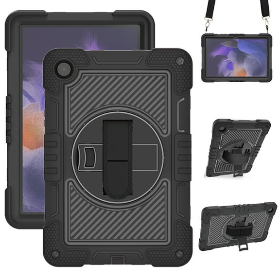 TECH CIRCLE Case for Galaxy Tab A9 Plus 2023 - Shockproof Rugged Case with [Rotating Viewing Kickstand & Hand/Shoulder Strap] Durable Plastic/Silicone Cover for Galaxy Tab A9  11" (SM-X210), Black