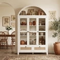 thumbnail image 6 of LAZZO 75" Arched Pantry Cabinet with Glass Doors, Rattan Drawers and Anti-Tipping Storage Cupboard for Kitchen and Living Room, White, 6 of 8