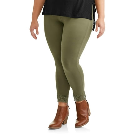 Poof Juniors' Plus Super Soft Brushed Leggings With Lace Trim