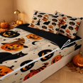 thumbnail image 3 of Homewish Halloween Retro Black Cat Zipper Twin Comforter Sets with Fitted Sheet and 2 Pillowcases, Witch Hat Pumpkin Zipper Bedding Set, Beige Orange, Black Reversible, 3 of 7
