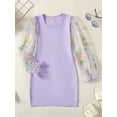 thumbnail image 3 of Bagilaanoe Girl Knitted Dress Floral Embroidery Mesh Long Sleeves Party Dress 6T 7T 8T 9T 10T Kids Casual Dress, 3 of 8