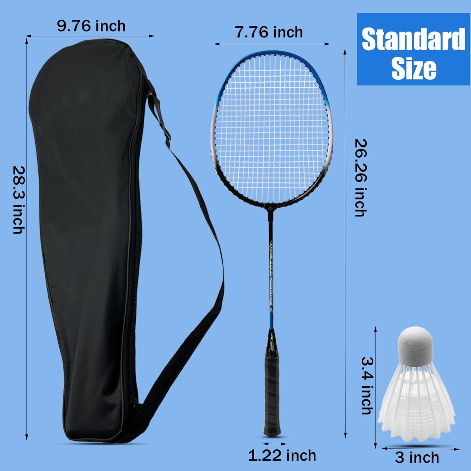 Badminton Rackets Set, Including Racquets, Shuttlecocks, Replacement Grip Tapes & Carry Bag