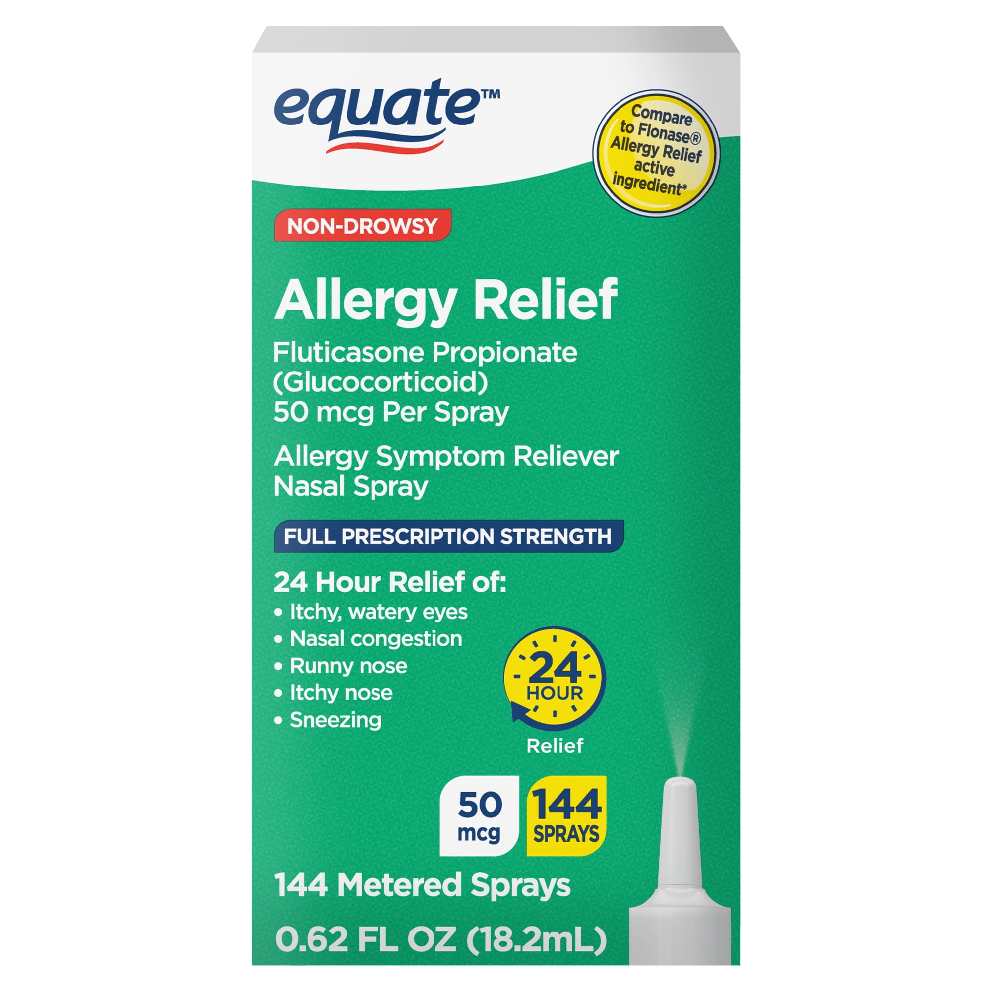 (3 pack) Equate Fluticasone Propionate Nasal Allergy Relief Spray, 50 mcg, Non-Drowsy