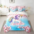 thumbnail image 2 of Unicorn 7 Piece Comforter Set Full Bed in a Bag,Dreamy Horse Cartoon Animal Bedding Sets Gradient Teal Pink Cherry Blossom Flowers Sheet Set with Comforter, 2 of 5