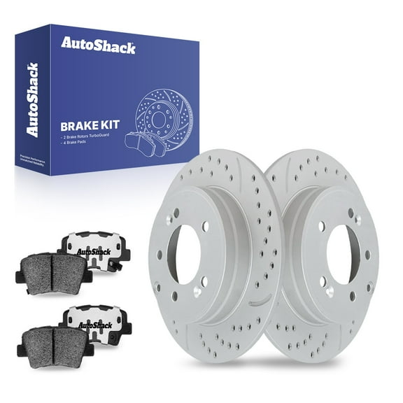 AutoShack 11.18" (284 mm) Rear Solid Drilled & Slotted Brake Rotors Coated   Ceramic Brake Pads | Replacement for 2011-2015 Hyundai Sonata | Silver Matte Finish | 6-PC Brake Kit | TurboGuard