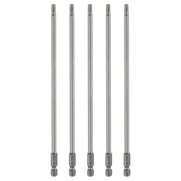 Uxcell 5pcs TT20 Security Torx Head Screwdriver Bit 8" (200mm) Long 1/4" Hex Shank Magnetic Tamper Proof 6 Point Star Screw Driver