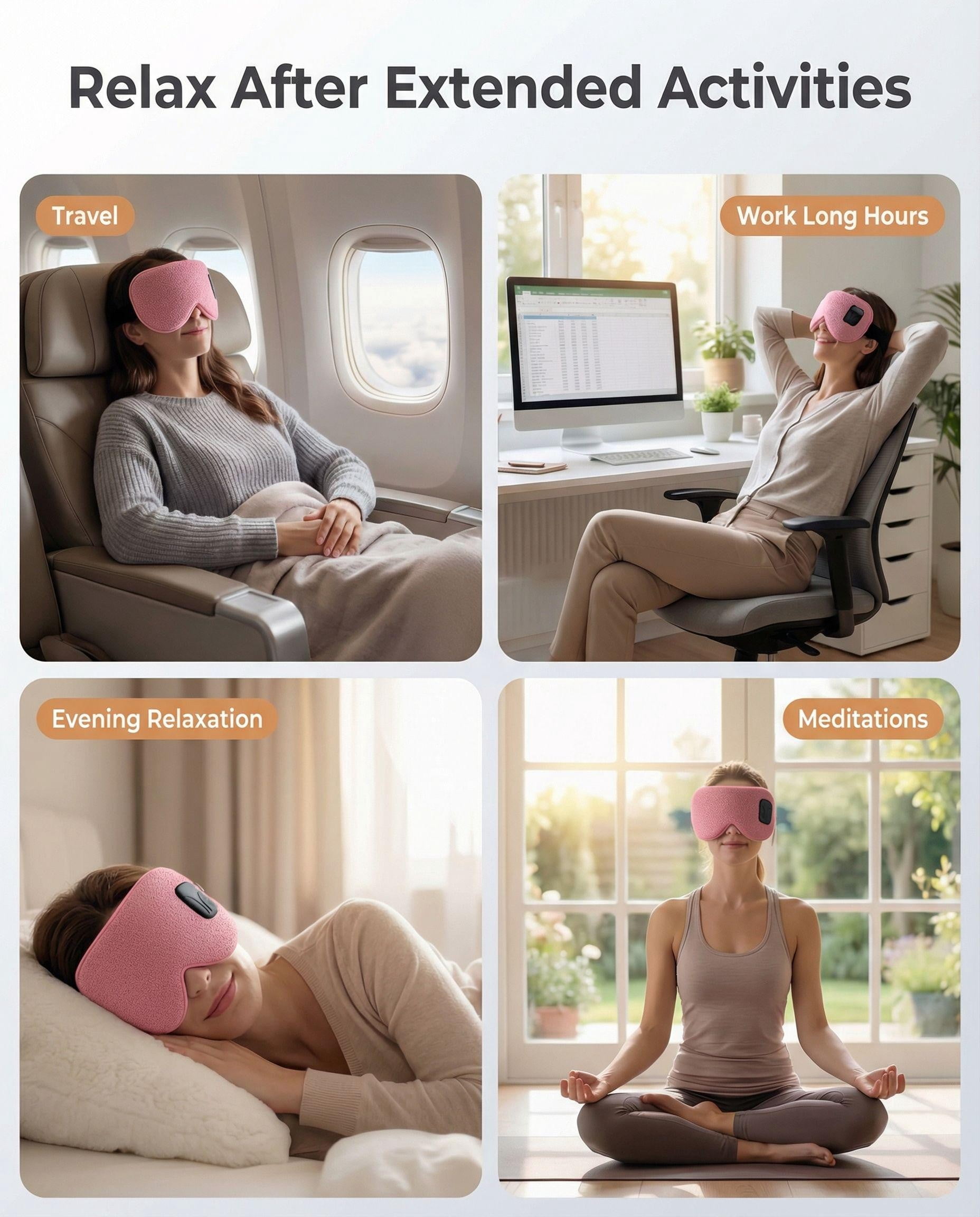 FACEMOON Cotton Linen Natural Flaxseed Heated Cordless Rechargeable Sleep Eye Mask for Tired Eyes with Storage Pouch, Pink