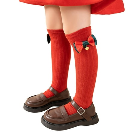 

Kids Socks Autumn And Winter Christmas Socks For Girls Vintage Striped Socks New Year Red Green Calf Socks Double Needle Combed Cotton Socks Baby Socks(Color:Red Size:3-12 Years)