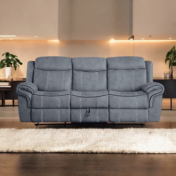 Zubaida Gray Velvet Recliner Sofa with USB & Drop Down Table - Two Tone Luxury
