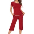 thumbnail image 4 of AherBiu Ensembles de Pyjamas à Manches Courtes pour Femmes Hauts Col Rond avec Pantalons Capri 2 Pcs Tenues de Nuit Confortables, 4 of 6