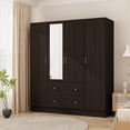 thumbnail image 4 of OxyLife 4 Door Wardrobe Armoire, Large Storage Cabinet with Mirror, 2 Drawers and Hanging Rod, White, 4 of 10
