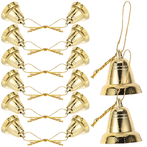 FUTUREORYY Set of 36 Golden Bell Shaped Hanging Ornaments for Christmas Tree Decoration and Family Holiday Gatherings