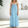 thumbnail image 3 of CCRFTGI Sleeveless Dresses for Kids Girls Size 7 Cute Cami Backless Lounge Dresses Summer Spaghetti Strap Holiday Flowy Vacation Dresses Light Blue 3-4 Years, 3 of 7