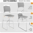 thumbnail image 5 of VINGLI Stackable Chairs Set of 8, Stacking Office Chairs with Metal Sled Base, Ergonomic Plastic Padded Seat & Back, Capacity 350lbs, Stacking Chairs for Waiting Room Break Room Banquet Guest, Gray, 5 of 7