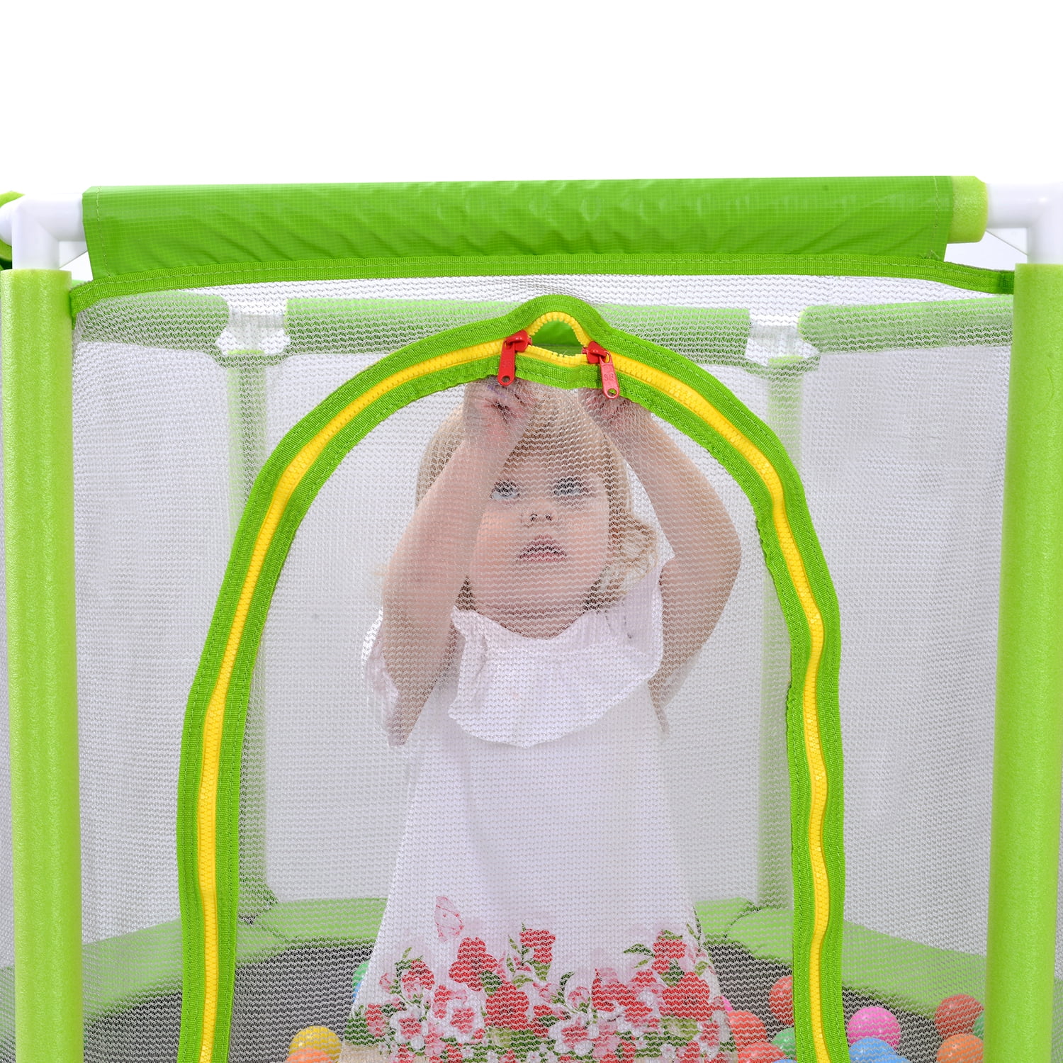 Kadyn 55" Toddlers Trampoline, Vinyl Jumping Trampoline with Safety Enclosure Net and Balls, Indoor Outdoor Mini Trampoline for Kids, Green
