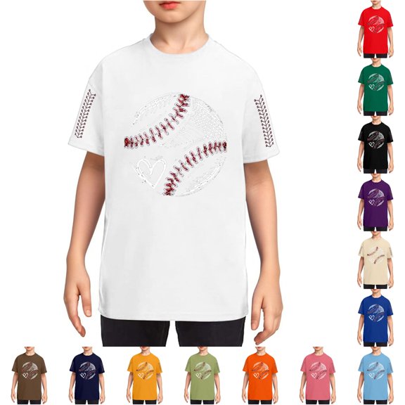 HNMKIU Boys Short Sleeve T-Shirts Baseball Graphic Print Summer Crewneck Tee for Youth Sports Casual