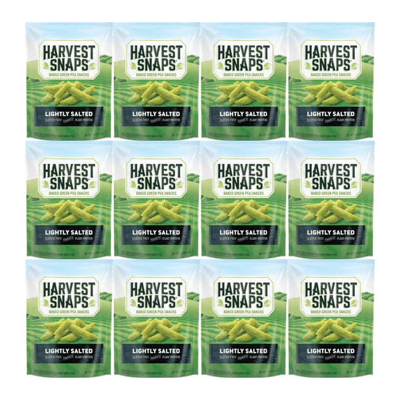 Harvest Snaps Baked Green Pea Snacks Lightly Salted 3.3 oz | 12 Count Multipack | Gluten Free, Plant-Based Protein, Non-GMO, Healthy Crunchy Snack