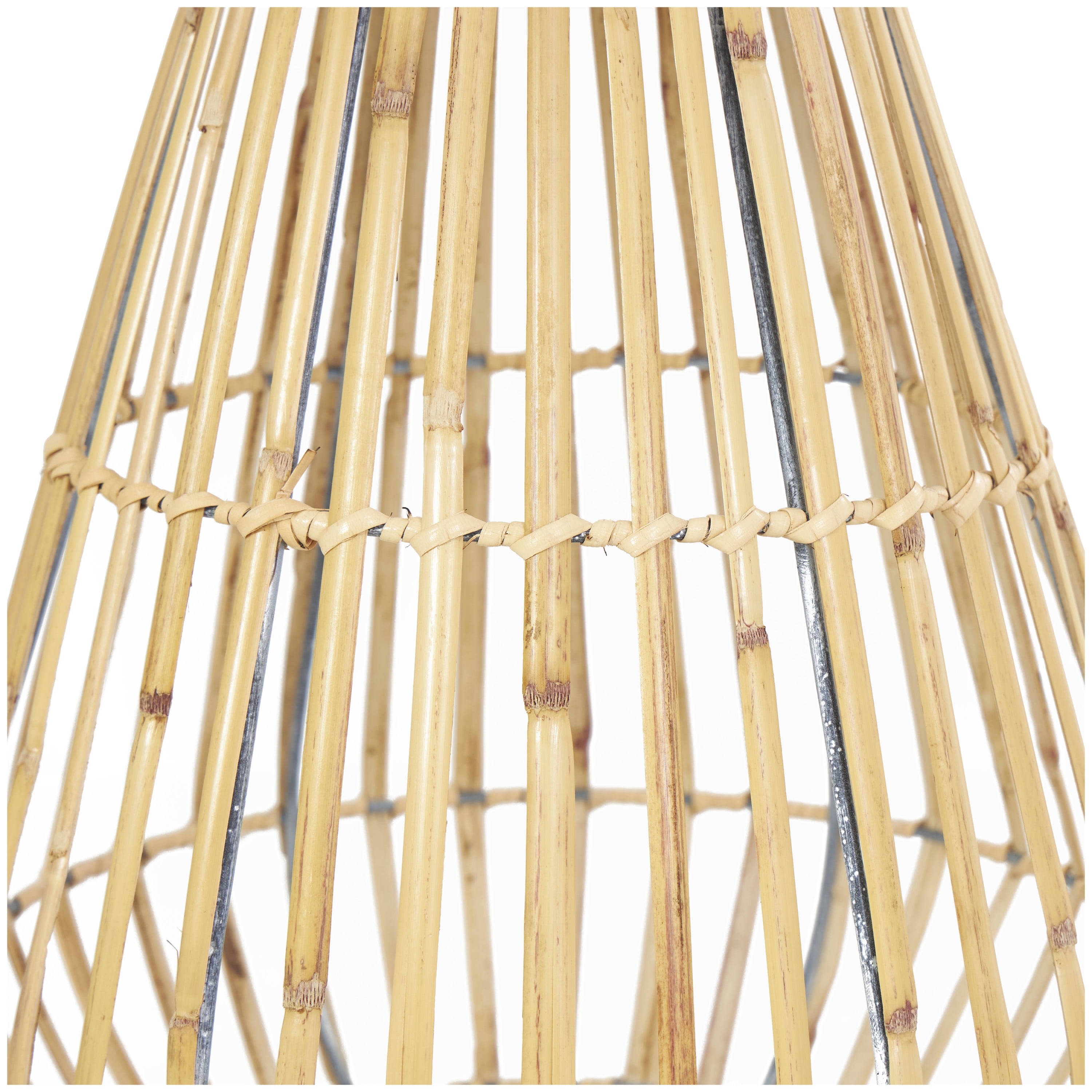 DecMode Brown Bamboo Handmade Open Framed Candle Lantern with Blue Metal Accents and Handle