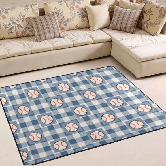 Ryvnso Baseball Checkered Area Rug Floor Mats Non-Slip Home Carpet 63 x 48 inch